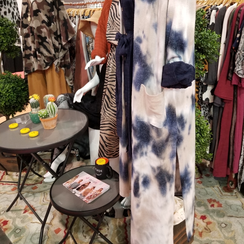 Blue Tie Dye Duster with Pockets & Side Slits - Picture 3 of 13